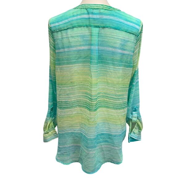 Christopher & Banks Womens Small Sheer Long Sleeve Half Button Striped Blouse - Picture 4 of 6